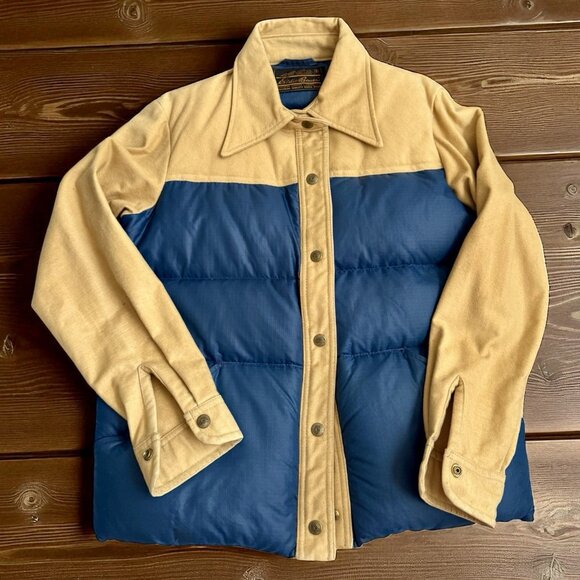 Eddie Bauer Goose Down Jacket Shirt Flannel Vintage Mens 80s Small 41” Shacket - Picture 1 of 9
